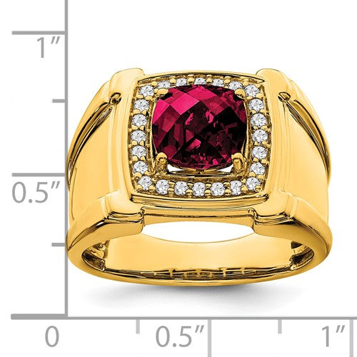 14k Checkerboard Ruby and Diamond Mens Ring