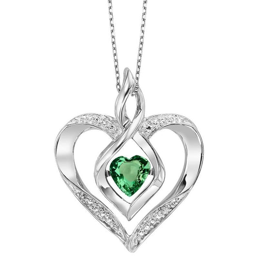 Silver Diamond & Created Emerald Pendant