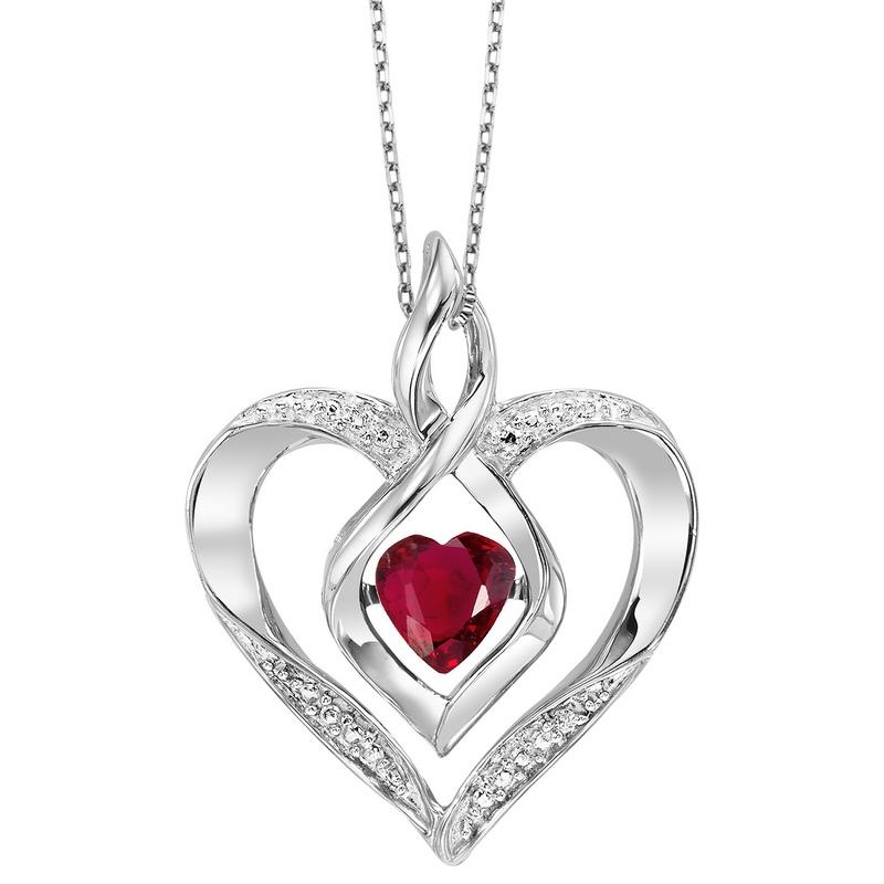 Silver Diamond & Created Ruby Pendant