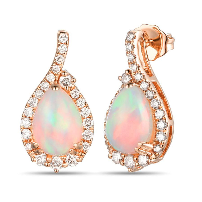 Radiant LeVian Creme Brulee Diamond & Opal Earrings in 14K Strawberry Gold | Gemmas Jewelers