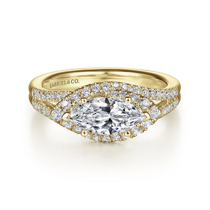 Shimmering Horizontal East - West Marquise Halo Diamond Engagement Ring 14K Gold | Gemma's Jewelers