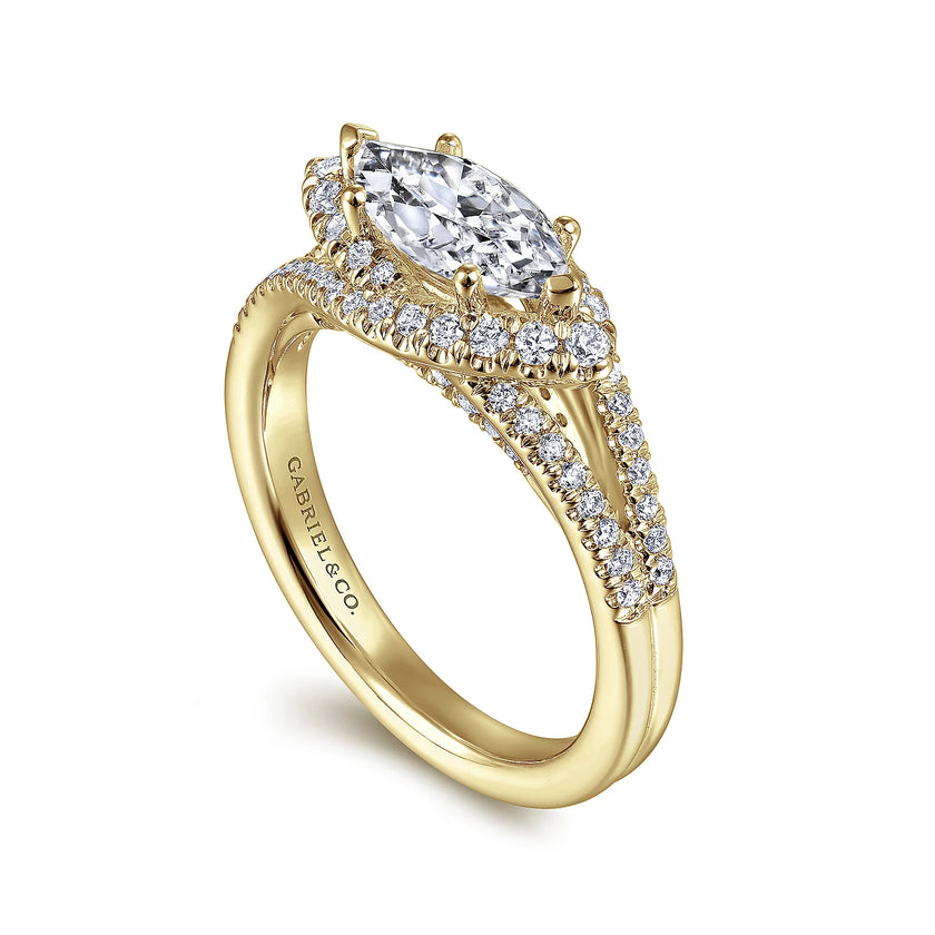 Shimmering Horizontal East - West Marquise Halo Diamond Engagement Ring 14K Gold | Gemma's Jewelers