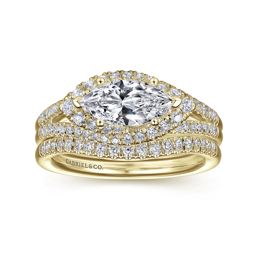 Shimmering Horizontal East - West Marquise Halo Diamond Engagement Ring 14K Gold | Gemma's Jewelers