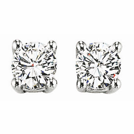 Shimmering Solitaire Diamond Stud Earrings in 14K White Gold | Gemma's Jewelers