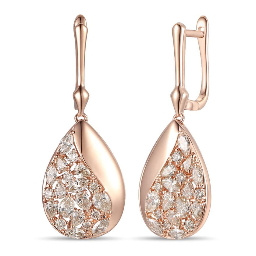 Scintillating Levian Pear Shape Drop Earrings with Nude Diamonds in 14K Strawberry Gold | Gemma's Jewelers