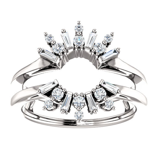 14K White 1/3 CTW Diamond Art Deco Baguette Ring Guard