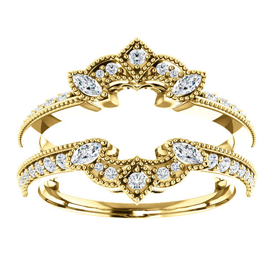 14K Yellow Gold 3/8 CTW Diamond Art Deco Milgrain Ring Guard