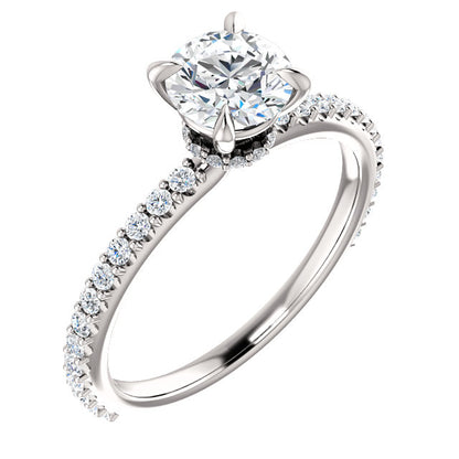 14K White 6 mm Round Forever One™ Moissanite & 1/3 CTW Diamond Engagement Ring