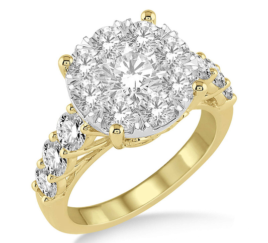 2 Ctw Round Diamond Lovebright Ring in 14K Yellow and White Gold