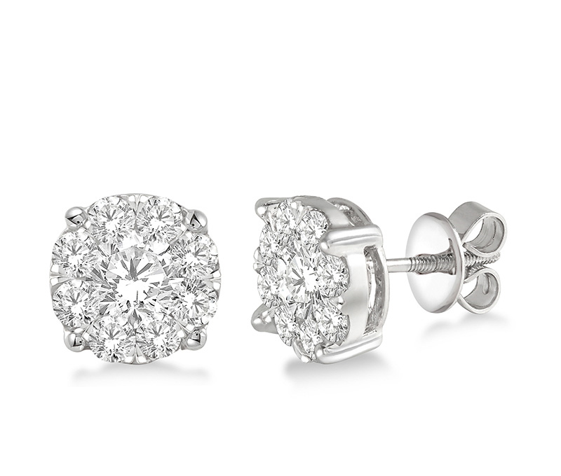 1 1/2 Ctw Lovebright Round Cut Diamond Earrings in 14K White Gold