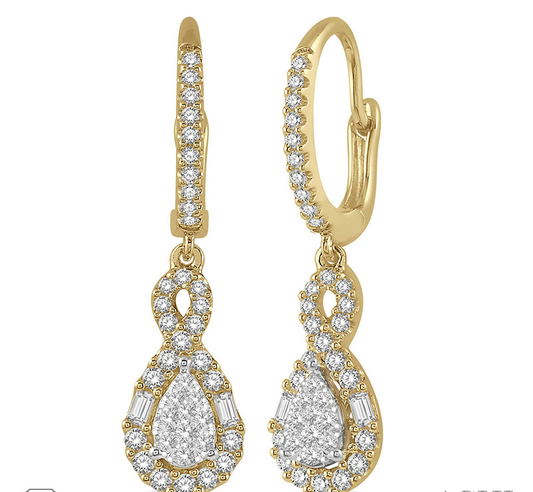 5/8 Ctw Pear Shape Lovebright Diamond Earrings in 14K Yellow and White Gold