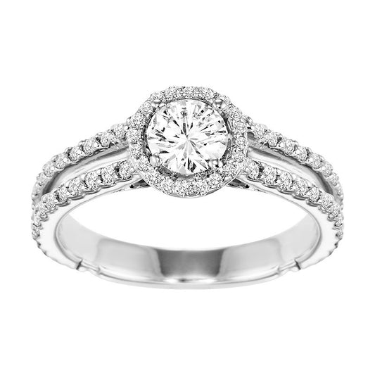 14K White Gold Diamond Engagement Ring 5/8 ct With 1/2 ct Center Diamond