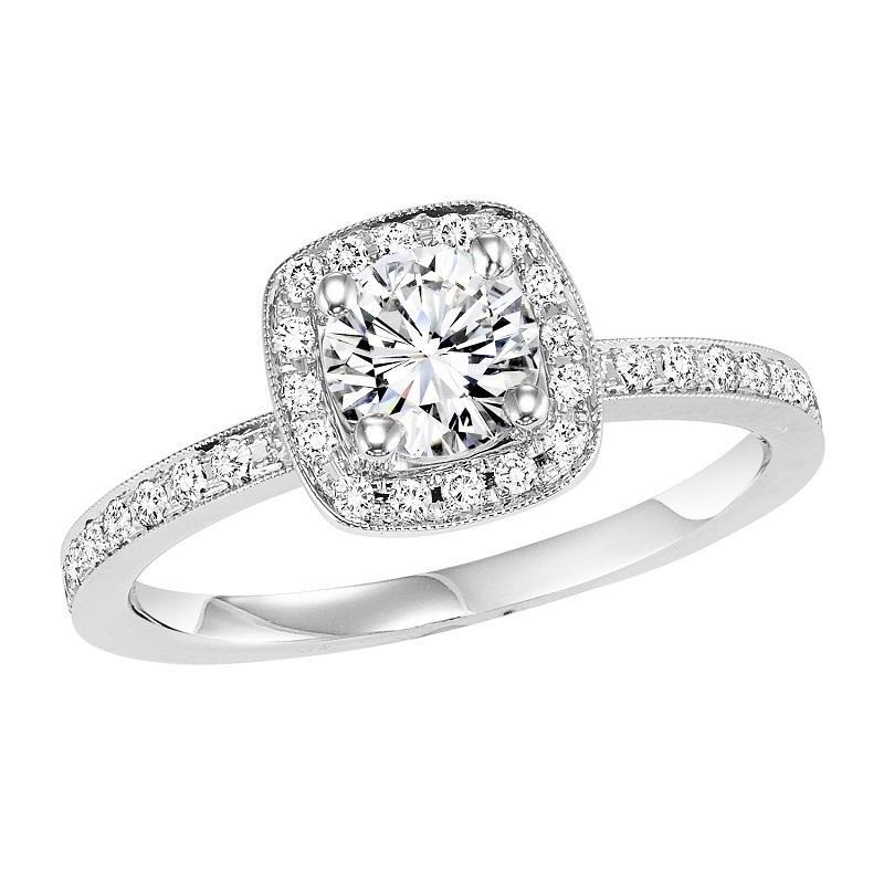 Delicate Halo Diamond Engagement Ring in 14K Gold  | Gemma's Jewelers