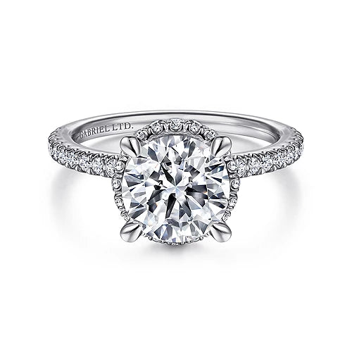 Yale Vintage Inspired 18K White Gold Round Diamond Engagement Ring