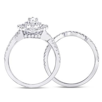 14K WHITE GOLD MARQUISE DIAMOND BRIDAL WEDDING RING SET 2 CTTW (CERTIFIED)