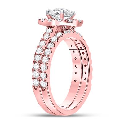 14K ROSE GOLD OVAL DIAMOND BRIDAL WEDDING RING SET 1-7/8 CTTW (CERTIFIED)