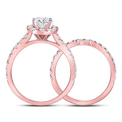 14K ROSE GOLD OVAL DIAMOND BRIDAL WEDDING RING SET 1-7/8 CTTW (CERTIFIED)