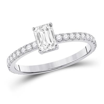 14k White Gold Emerald Cut Engagement Ring 1 Ctw
