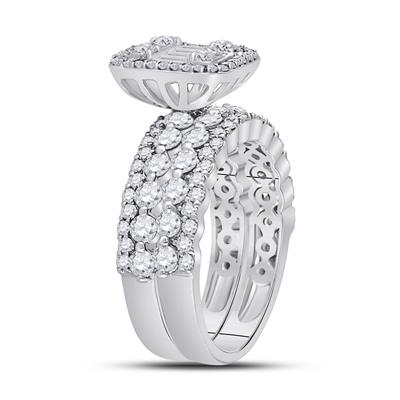 14K WHITE GOLD BAGUETTE DIAMOND BRIDAL WEDDING RING SET 1-7/8 CTTW