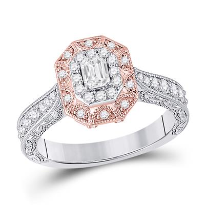 White/Rose Gold Emerald Cut Engagement Ring .75ctw