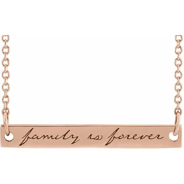 14K Rose Gold Bar  "family is forever" Necklace