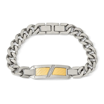 CHISEL Mens Stainless Steel With 18k Gold Accent 0.1ct Diamond Bracelet