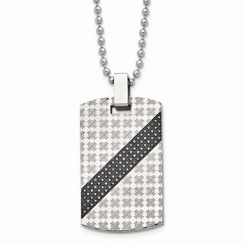Stainless Steel Polished 1/2ct Tw. Diamond Dog Tag Necklace