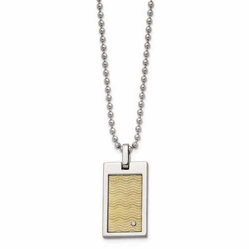Stainless Steel 18k Gold-Pl With .01ct. Diamond 24in Necklace